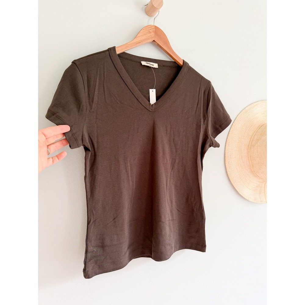 Madewell | NWT '90s V-Neck Baby Tee Compact Cotton Brown | Sz XL - Picture 3 of 7